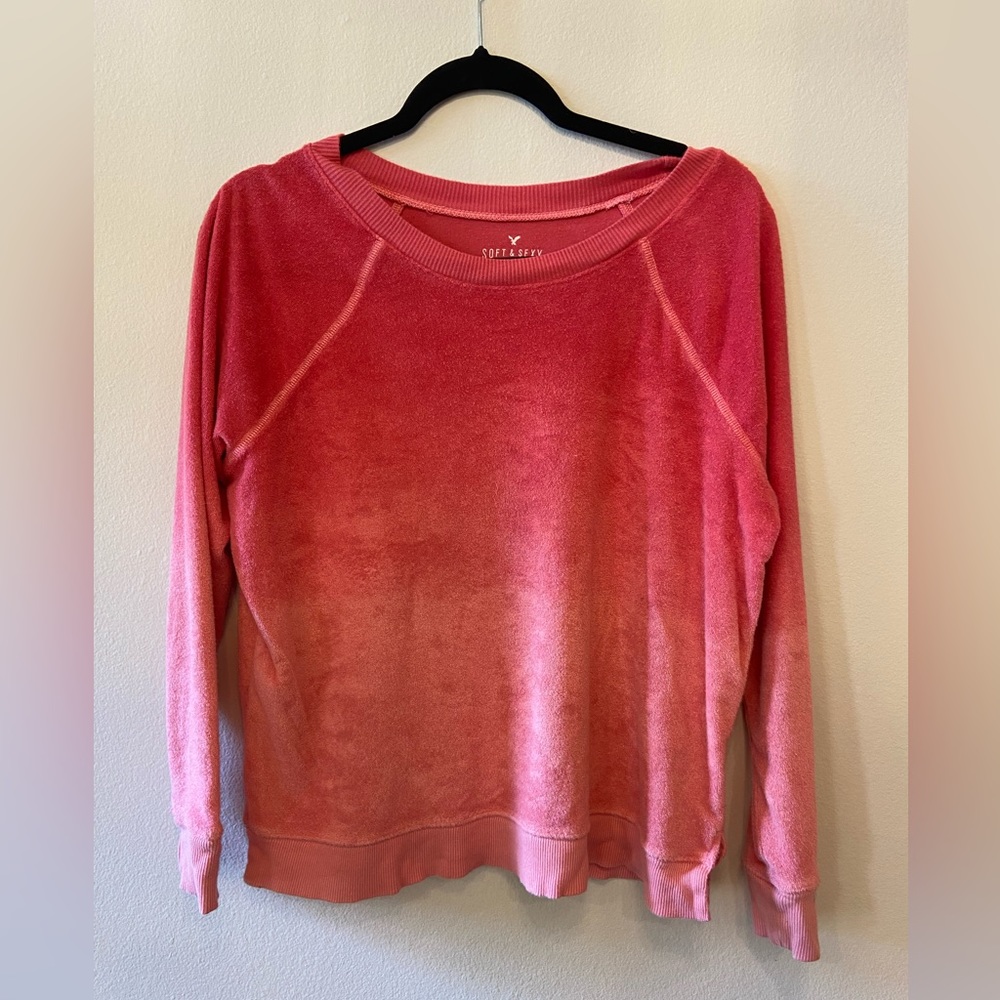 American Eagle Pink Ombré Soft & Sexy Terry Sweater